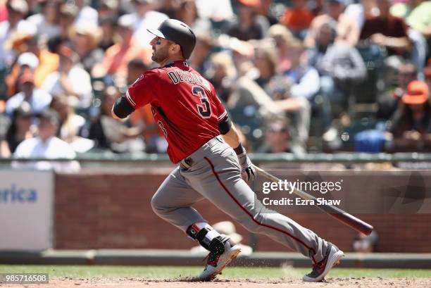 Daniel Descalso of the Arizona Diamondbacks bats against the San Francisco Giants at AT&T Park on June 6, 2018 in San Francisco, California.