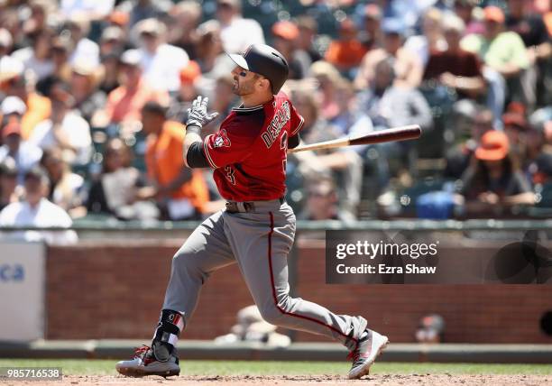 Daniel Descalso of the Arizona Diamondbacks bats against the San Francisco Giants at AT&T Park on June 6, 2018 in San Francisco, California.