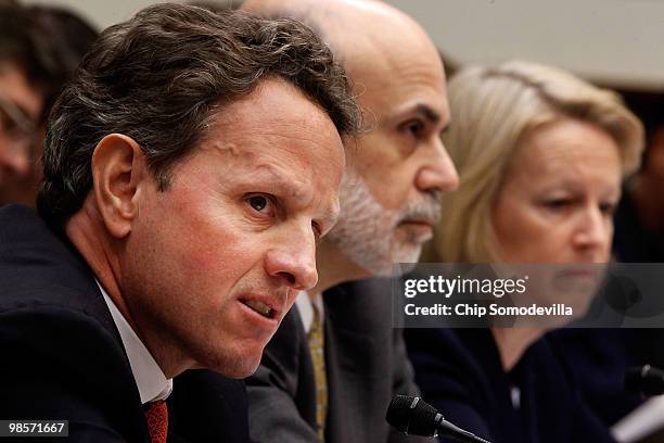 Treasury Secretary Timothy Geithner, Federal Reserve Bank Chairman Ben Bernanke and Securities and Exchange Commission Chairman Mary Schapiro testify...