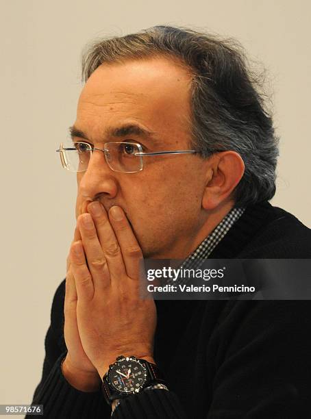 Sergio Marchionne attends FIAT Group press conference at Centro Congressi del Lingotto on April 20, 2010 in Tuni, Italy. John Elkann, grandson of...