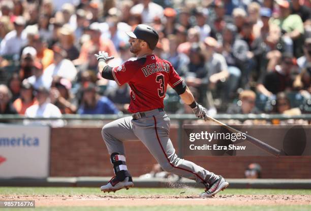 Daniel Descalso of the Arizona Diamondbacks bats against the San Francisco Giants at AT&T Park on June 6, 2018 in San Francisco, California.