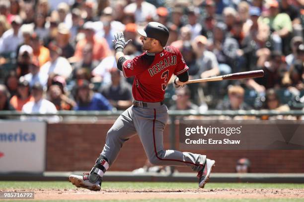 Daniel Descalso of the Arizona Diamondbacks bats against the San Francisco Giants at AT&T Park on June 6, 2018 in San Francisco, California.