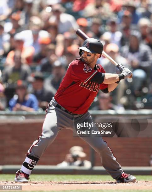 Daniel Descalso of the Arizona Diamondbacks bats against the San Francisco Giants at AT&T Park on June 6, 2018 in San Francisco, California.