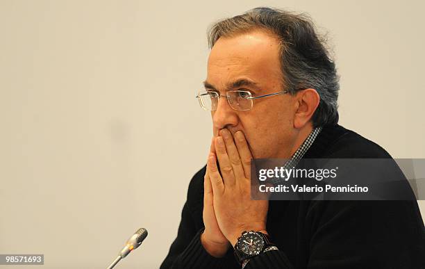 Sergio Marchionne attends FIAT Group press conference at Centro Congressi del Lingotto on April 20, 2010 in Tuni, Italy. John Elkann, grandson of...