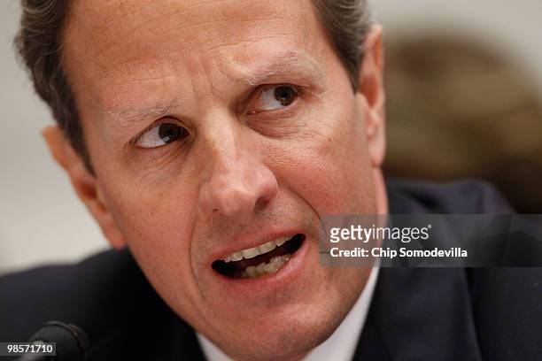 Treasury Secretary Timothy Geithner testifies before the House Financial Services Committee about the collapse of Lehman Brothers April 20, 2010 in...