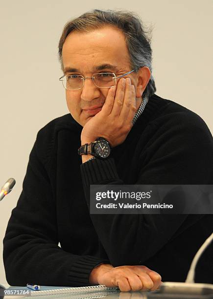 Sergio Marchionne attends FIAT Group press conference at Centro Congressi del Lingotto on April 20, 2010 in Tuni, Italy. John Elkann, grandson of...