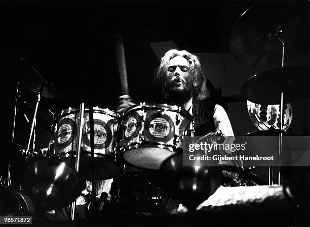 Ginger Baker performs live on stage with Ginger Baker's Airforce at the Hollywood Music Festival, Leycett near Newcastle-Under-Lyme, Staffordshire on...