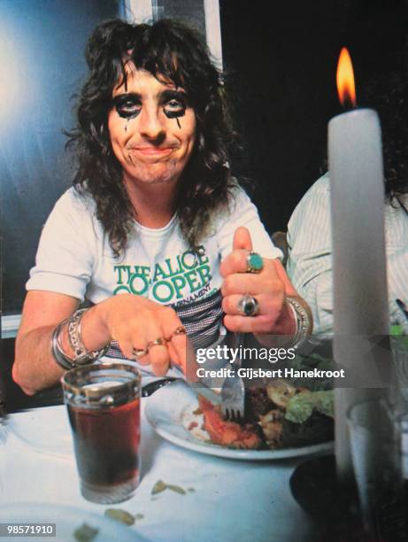 Alice Cooper eating a meal in Amsterdam, Netherlands on November 18 1972