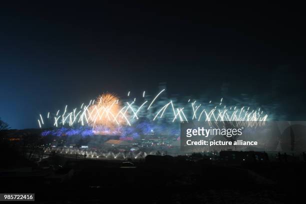 Fireworks over the Olympic stadium during the opening ceremony of the 2018 Winter Olympics in Pyeongchang, South Korea, 09 Febuary 2018. Photo:...