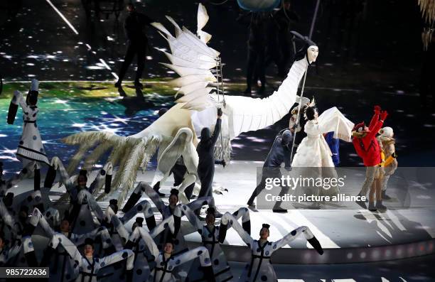Dancers performing at the opening ceremony of the 2018 Winter Olympics in Pyeongchang, South Korea, 09 Febuary 2018. Photo: Daniel Karmann/dpa
