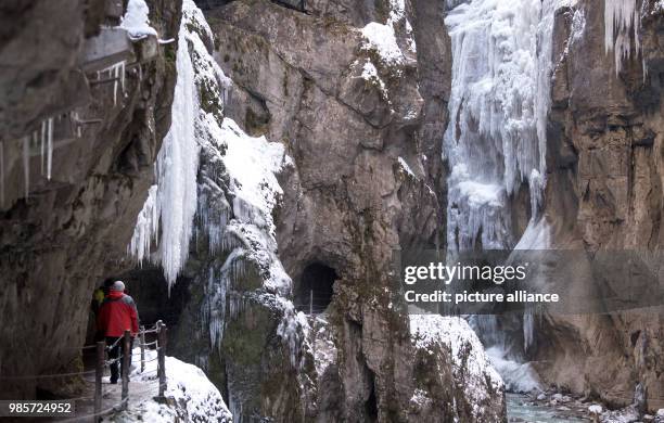 Icicles hanging in the about 700 metre long Partnach Gorge at the foot of the Wetterstein mountains in Garmisch-Partenkirchen, Germany, 09 Febuary...