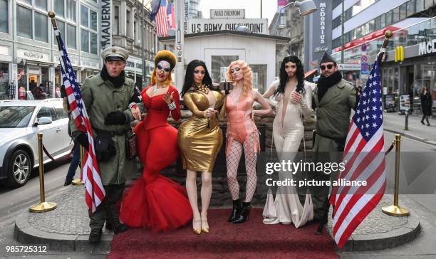 Dancers of the Friedrichstadt-Palast impersonating famous personalities such as Divine , Madonna, Kim Kardashian and Conchita Wurst, posing for a...