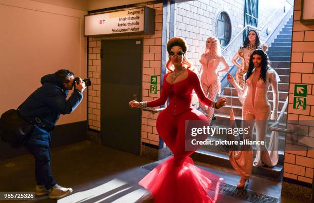Dancers of the Friedrichstadt-Palast impersonating famous personalities such as Divine , Madonna, Kim Kardashian and Conchita Wurst, enter an...