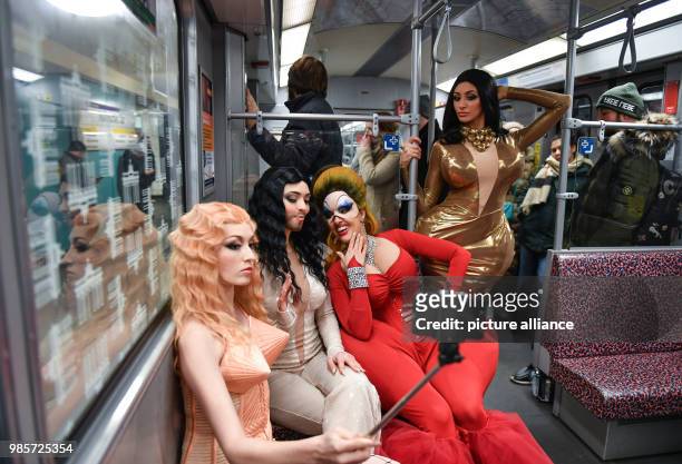 Dancers of the Friedrichstadt-Palast impersonating famous personalities such as Divine , Madonna, Kim Kardashian and Conchita Wurst, posing for a...