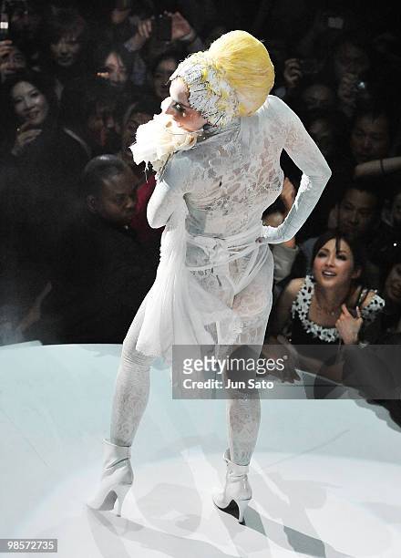 Singer Lady Gaga performs onstage during MAC 'Viva Glam' campaign at the Tabloid on April 20, 2010 in Tokyo, Japan.