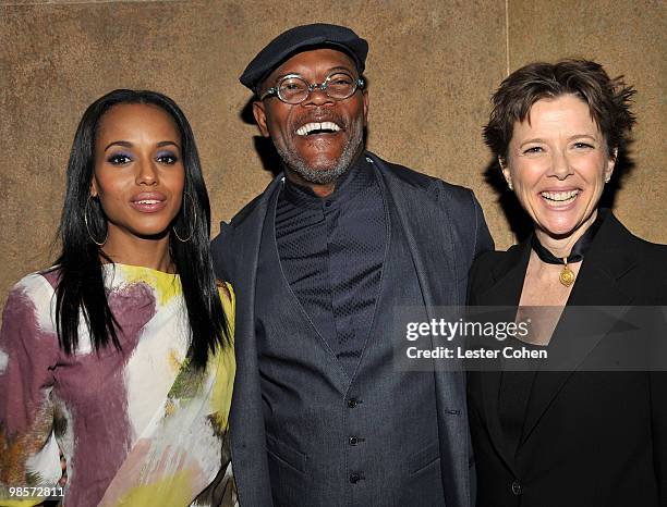 Actors Kerry Washington, Samuel L. Jackson and Annette Bening arrive at the "Mother And Child" Los Angeles Premiere held at the Egyptian Theatre on...