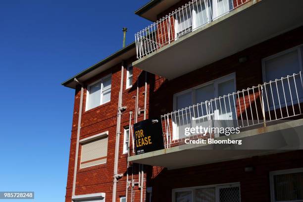 For Lease' sign is displayed on the balcony railings of an apartment in the Brighton Le Sands suburb of Sydney, Australia, on Sunday, June 17, 2018....