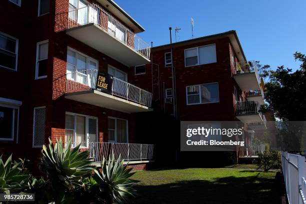 For Lease' sign is displayed on the balcony railings of an apartment in the Brighton Le Sands suburb of Sydney, Australia, on Sunday, June 17, 2018....