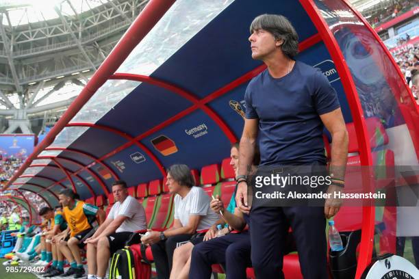 Joachim Loew, head coach of Germany looks on during the 2018 FIFA World Cup Russia group F match between Korea Republic and Germany at Kazan Arena on...