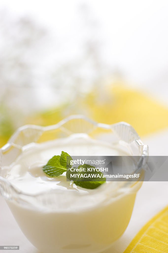 Yogurt in glass bowl