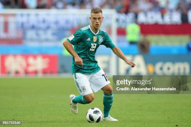 Joshua Kimmich of Germany runs with the ball during the 2018 FIFA World Cup Russia group F match between Korea Republic and Germany at Kazan Arena on...