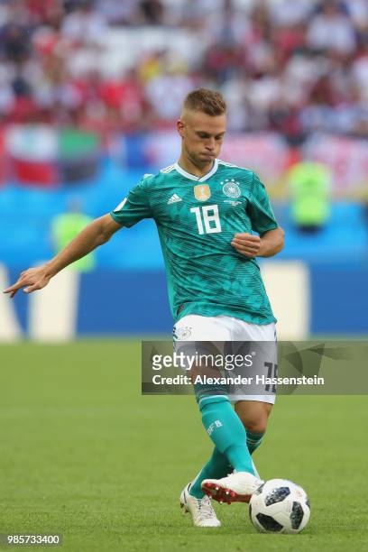 Joshua Kimmich of Germany runs with the ball during the 2018 FIFA World Cup Russia group F match between Korea Republic and Germany at Kazan Arena on...