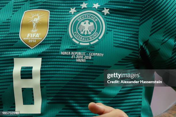 The match jersey of Toni Kroos of Germany during the 2018 FIFA World Cup Russia group F match between Korea Republic and Germany at Kazan Arena on...