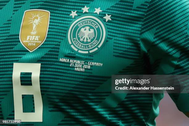 The match jersey of Toni Kroos of Germany during the 2018 FIFA World Cup Russia group F match between Korea Republic and Germany at Kazan Arena on...