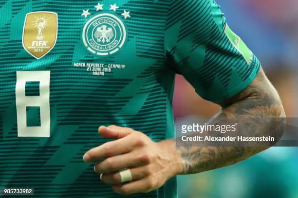 The match jersey of Toni Kroos of Germany during the 2018 FIFA World Cup Russia group F match between Korea Republic and Germany at Kazan Arena on...