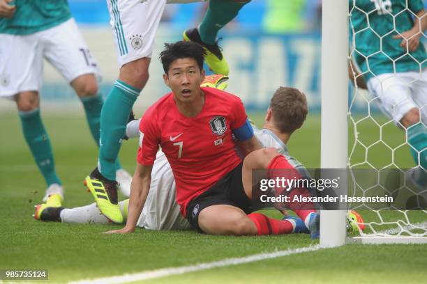 Heungmin Son of Korea looks on during the 2018 FIFA World Cup Russia group F match between Korea Republic and Germany at Kazan Arena on June 27, 2018...