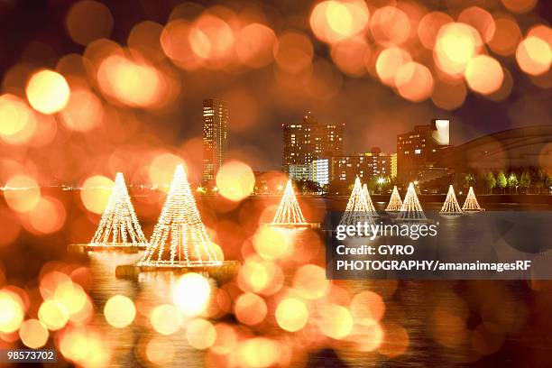 christmas lights on floats in lake biwa, otsu, shiga prefecture, japan - siga prefecture ストックフォトと画像