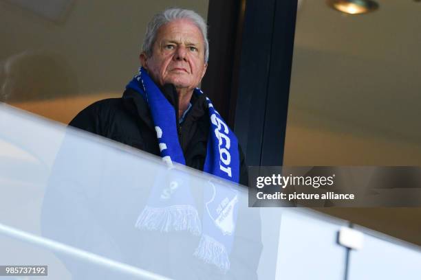 Hoffenheim's Maezen Dietmar Hopp stands on the tribune at the Rhein-Neckar-Arena in Sinsheim, Germany, 10 February 2018. Photo: Uwe Anspach/dpa