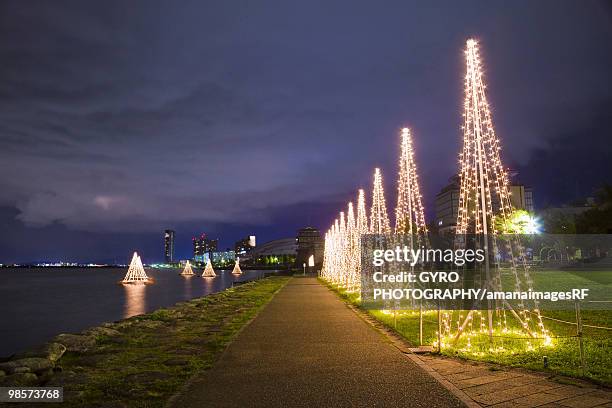 lakeside christmas lights, otsu, shiga prefecture, japan - préfecture de shiga photos et images de collection