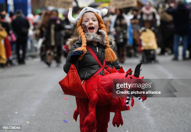 Girl in a viking costume participates in the children's masquerade in Mainz, Germany, 10 February 2018. According to the organisers, around 3200...