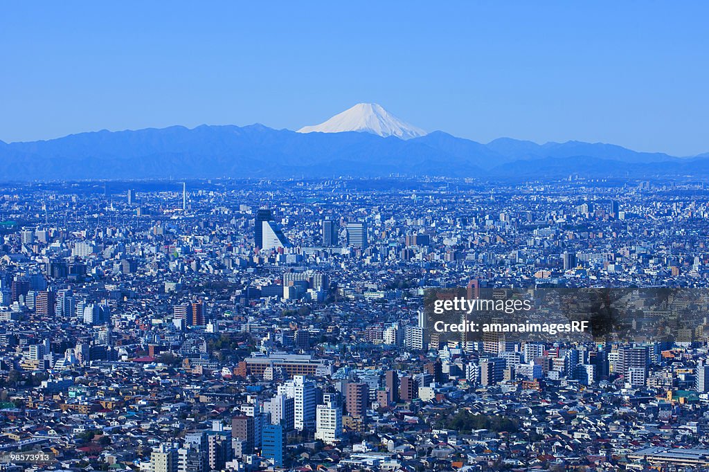 Cityscape and Mt Fuji in distance. Tokyo Prefecture, Japan