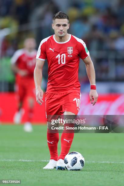 Dusan Tadic of Serbia controls the ball during the 2018 FIFA World Cup Russia group E match between Serbia and Brazil at Spartak Stadium on June 27,...