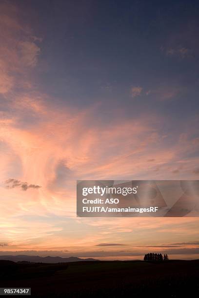 sunset over fields, biei, hokkaido, japan - rf stockfoto's en -beelden