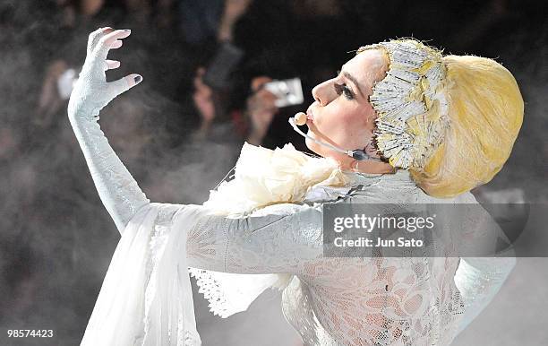 Singer Lady Gaga performs onstage during MAC 'Viva Glam' campaign at the Tabloid on April 20, 2010 in Tokyo, Japan.