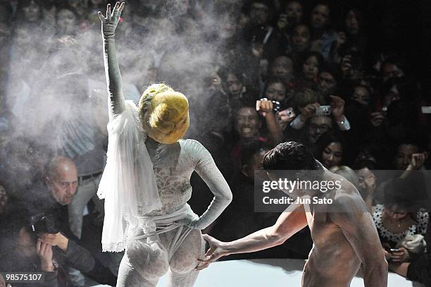 Singer Lady Gaga performs onstage during MAC 'Viva Glam' campaign at the Tabloid on April 20, 2010 in Tokyo, Japan.