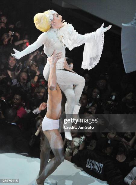 Singer Lady Gaga performs onstage during MAC 'Viva Glam' campaign at the Tabloid on April 20, 2010 in Tokyo, Japan.