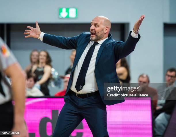 Munich's gives Aleksandar Djordjevic gives instructions during the German basketball Bundesliga match between Brose Bamberg and FC Bayern Munich in...