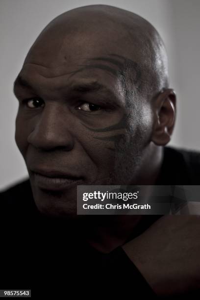 Retired boxer Mike Tyson is photographed at his hotel on April 14, 2010 in New York, New York.