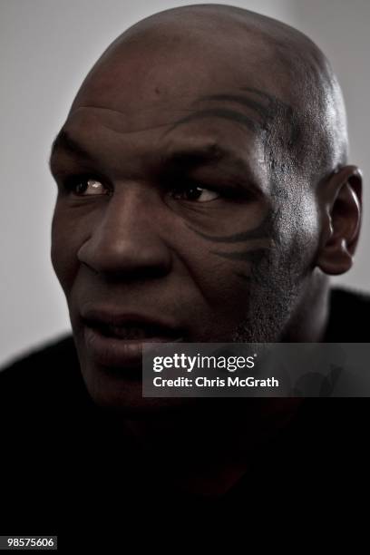 Retired boxer Mike Tyson is photographed at his hotel on April 14, 2010 in New York, New York.