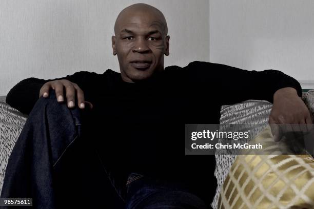 Retired boxer Mike Tyson is photographed at his hotel on April 14, 2010 in New York, New York.