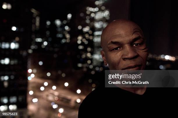 Retired boxer Mike Tyson is photographed at his hotel on April 14, 2010 in New York, New York.