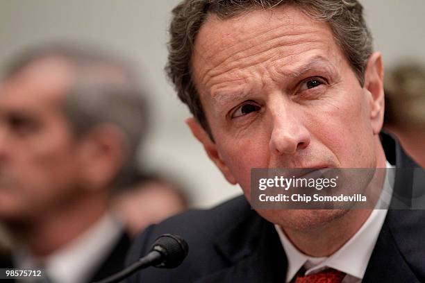 Treasury Secretary Timothy Geithner testifies before the House Financial Services Committee about the collapse of Lehman Brothers April 20, 2010 in...