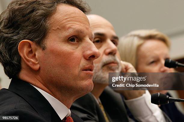 Treasury Secretary Timothy Geithner, Federal Reserve Bank Chairman Ben Bernanke and Securities and Exchange Commission Chairman Mary Schapiro testify...