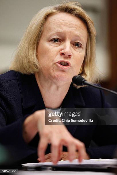 Securities and Exchange Commission Chairman Mary Schapiro testifies before the House Financial Services Committee about the collapse of Lehman...