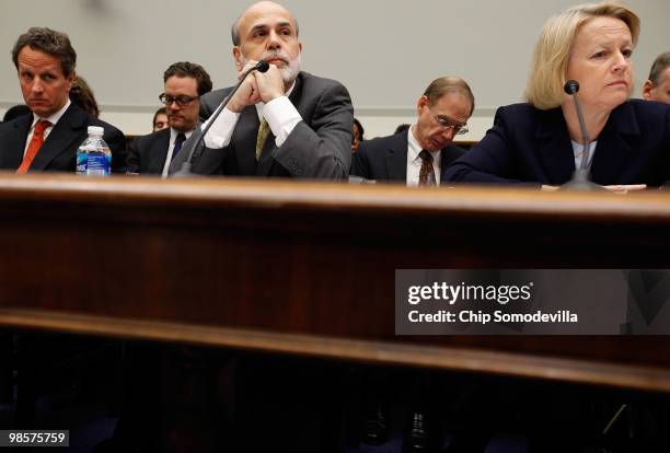 Treasury Secretary Timothy Geithner, Federal Reserve Bank Chairman Ben Bernanke and Securities and Exchange Commission Chairman Mary Schapiro testify...