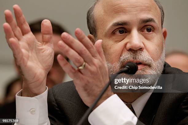 Federal Reserve Bank Chairman Ben Bernanke testifies before the House Financial Services Committee about the collapse of Lehman Brothers April 20,...